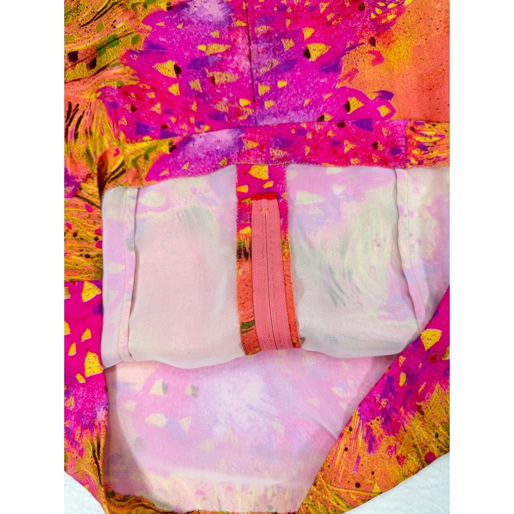 Mirella Cavorso Silk Blouse M Pink Orange Print Long Sleeve Top Vintage Work Fun - Picture 9 of 11